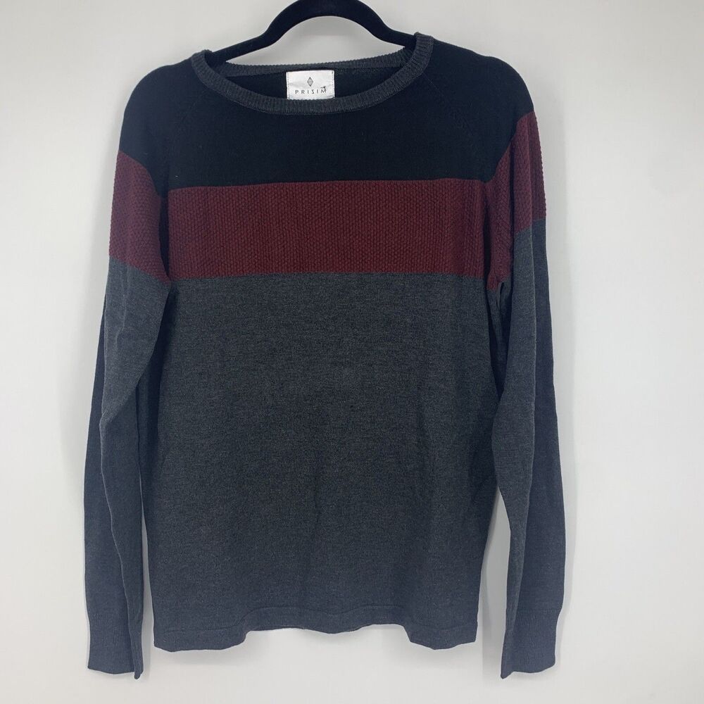 Prism Men’s Small Crewneck Pullover Sweater Stripes Cotton Blend‎ Preppy Casual